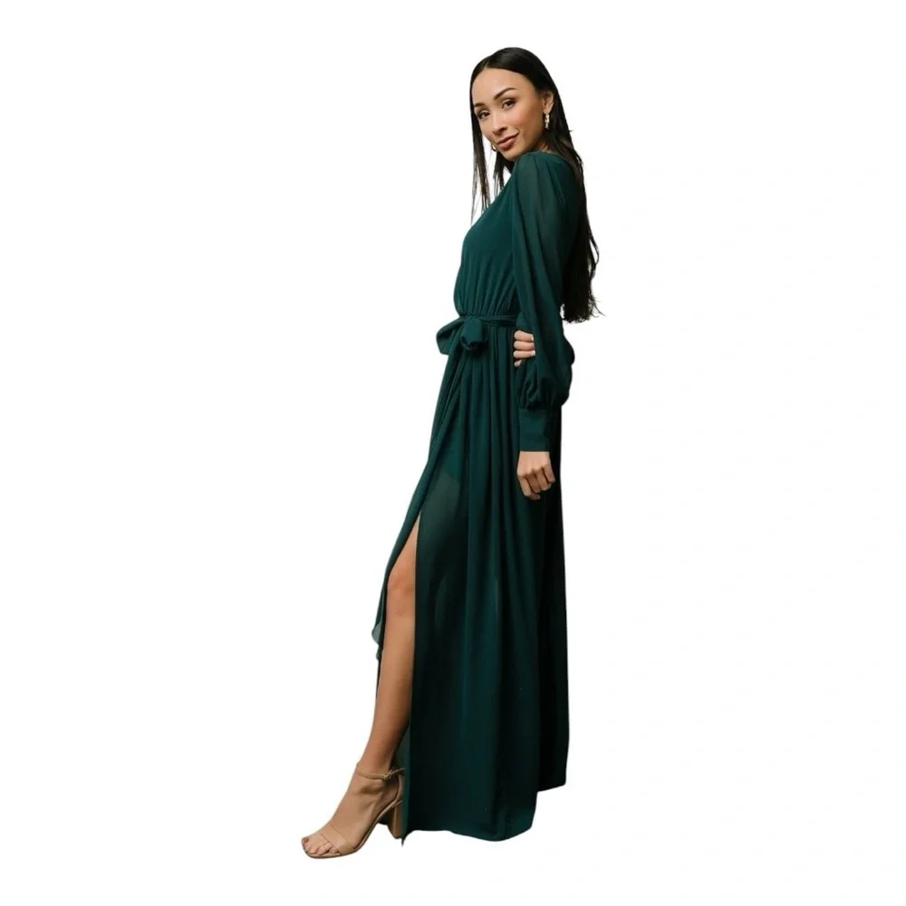 BALTIC BORN Celine Maxi Dress Hunter Green Size S Wedding Party Wrap Flowy Slits - Picture 5 of 15